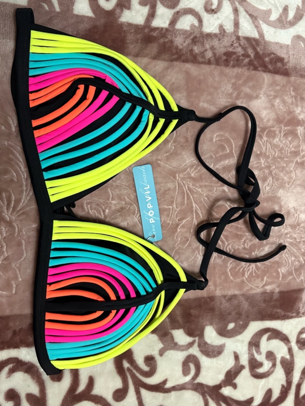 Neon Strappy Bikini Top - Multicolor